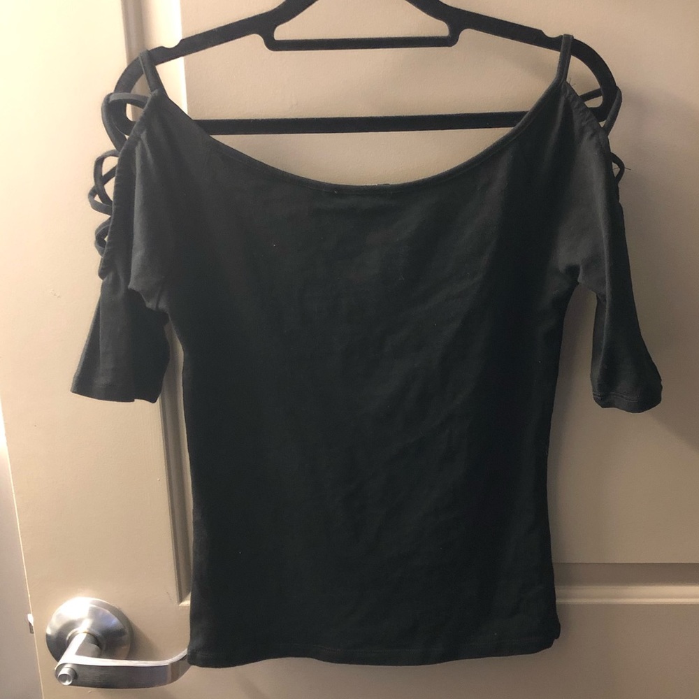 Black wide neck, open shoulder top